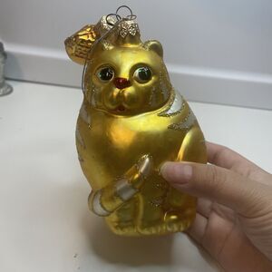 Department 56 Christmas Ornament LUCKY Tabby Cat W Goldfish